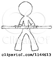 Poster, Art Print Of Sketch Design Mascot Woman Bo Staff Kung Fu Defense Pose