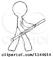 Poster, Art Print Of Sketch Design Mascot Man Holding Bo Staff In Sideways Defense Pose