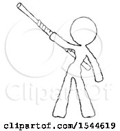 Poster, Art Print Of Sketch Design Mascot Woman Bo Staff Pointing Up Pose