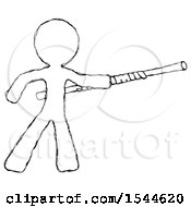 Sketch Design Mascot Man Bo Staff Pointing Right Kung Fu Pose