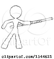 Poster, Art Print Of Sketch Design Mascot Woman Bo Staff Pointing Right Kung Fu Pose