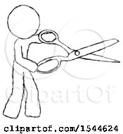 Poster, Art Print Of Sketch Design Mascot Man Holding Giant Scissors Cutting Out Something