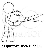 Poster, Art Print Of Sketch Design Mascot Woman Holding Giant Scissors Cutting Out Something