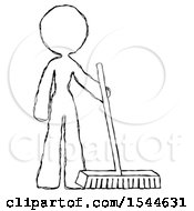 Poster, Art Print Of Sketch Design Mascot Woman Standing With Industrial Broom