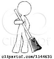 Poster, Art Print Of Sketch Design Mascot Woman Sweeping Area With Broom