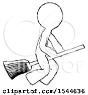 Sketch Design Mascot Man Flying On Broom