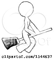 Poster, Art Print Of Sketch Design Mascot Woman Flying On Broom