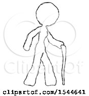 Poster, Art Print Of Sketch Design Mascot Woman Walking With Hiking Stick