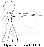 Poster, Art Print Of Sketch Design Mascot Woman Pointing With Hiking Stick