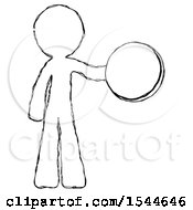 Poster, Art Print Of Sketch Design Mascot Man Holding A Large Compass