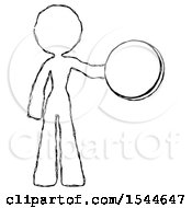 Sketch Design Mascot Woman Holding A Large Compass