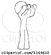 Poster, Art Print Of Sketch Design Mascot Man Looking Through Binoculars To The Right