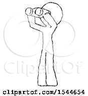 Poster, Art Print Of Sketch Design Mascot Man Looking Through Binoculars To The Left