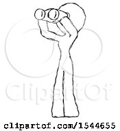Poster, Art Print Of Sketch Design Mascot Woman Looking Through Binoculars To The Left