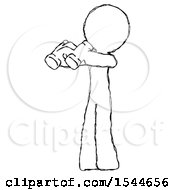 Poster, Art Print Of Sketch Design Mascot Man Holding Binoculars Ready To Look Left