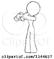 Poster, Art Print Of Sketch Design Mascot Woman Holding Binoculars Ready To Look Left