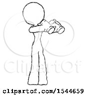 Poster, Art Print Of Sketch Design Mascot Woman Holding Binoculars Ready To Look Right