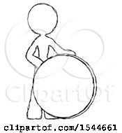 Sketch Design Mascot Woman Standing Beside Large Compass by Leo Blanchette
