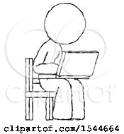Poster, Art Print Of Sketch Design Mascot Woman Using Laptop Computer While Sitting In Chair Angled Right