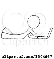 Poster, Art Print Of Sketch Design Mascot Woman Using Laptop Computer While Lying On Floor Side View