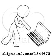 Poster, Art Print Of Sketch Design Mascot Woman Throwing Laptop Computer In Frustration