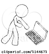 Poster, Art Print Of Sketch Design Mascot Man Throwing Laptop Computer In Frustration