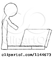 Poster, Art Print Of Sketch Design Mascot Man Using Large Laptop Computer Side Orthographic View