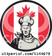 Poster, Art Print Of Retro Male Chef In A Canadian Flag Circle