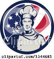 Poster, Art Print Of Retro Male Chef In An American Flag Circle