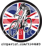 Poster, Art Print Of Retro Male Cyclist Riding A Bicycle In A Union Jack Flag Circle