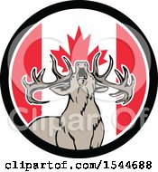 Poster, Art Print Of Roaring Deer In A Canadian Flag Circle