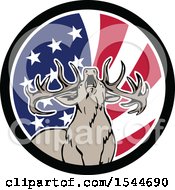 Poster, Art Print Of Roaring Deer In An American Flag Circle