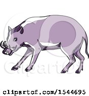 Clipart Of A Sketched Purple Babirusa Deer Pig Royalty Free Vector Illustration