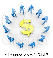 Group Of Blue Businessmen Carrying Briefcases Standing In A Circle Around A Dollar Sign Clipart Illustration Image