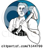 Poster, Art Print Of Sketched Male Trade Unionist Factory Worker Carrying A Hammer Over His Shoulder