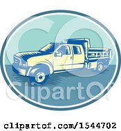 Poster, Art Print Of Retro Woodcut Tipper Dump Pick Up Truck With An Open Box Bed