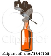 Clipart Of A Vintage 35mm Motion Picture Camera On Beer Or Whiskey Bottle Royalty Free Vector Illustration
