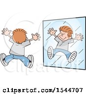 Clipart Of A White Boy Acting Like A Monster In A Mirror Royalty Free Vector Illustration