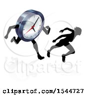 Poster, Art Print Of Silhouetted Woman Racing A Clock Character