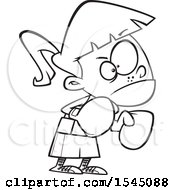 Clipart Of A Lineart Girl Boxer Ready To Fight Royalty Free Vector Illustration by toonaday
