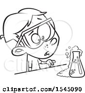 Clipart Of A Lineart Boy Witnessing A Chemical Reaction In Science Class Royalty Free Vector Illustration