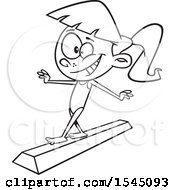 Clipart Of A Lineart Girl Gymnasit On A Floor Beam Royalty Free Vector Illustration by toonaday