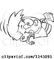 Clipart Of A Lineart Boy Performing A Forward Roll Royalty Free Vector Illustration
