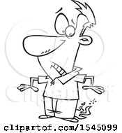 Clipart Of A Lineart Liar Man With His Pants On Fire Royalty Free Vector Illustration