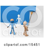 Person Using A Roller To Apply Blue Paint To A White Wall And Accidentally Painting A Friend Leaving A White Outline On The Wall Clipart Illustration Image by 3poD