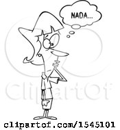Clipart Of A Lineart Forgetful Woman Thinking Of Nothing Royalty Free Vector Illustration