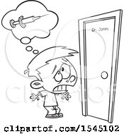 Clipart Of A Lineart Boy With A Fear Of Needles Royalty Free Vector Illustration