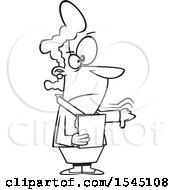 Clipart Of A Lineart Angry Boss Lady Holding A Folder And A Thumb Down Royalty Free Vector Illustration