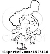 Clipart Of A Lineart Girl Holding A Tissue And Sneezing Royalty Free Vector Illustration