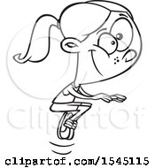 Clipart Of A Lineart Girl Doing A Tuck Jump Royalty Free Vector Illustration